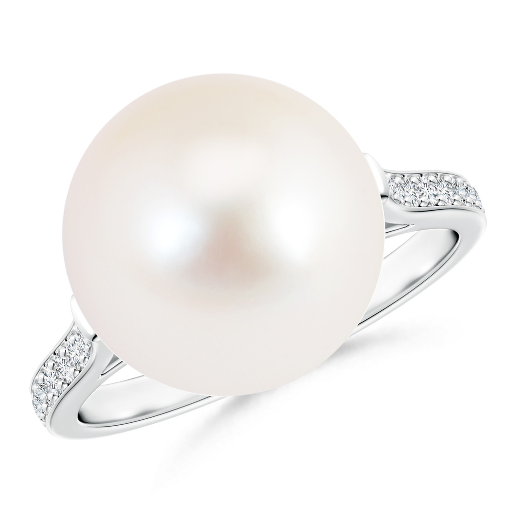 12mm AAA Freshwater Pearl Ring with Pavé Diamonds in White Gold