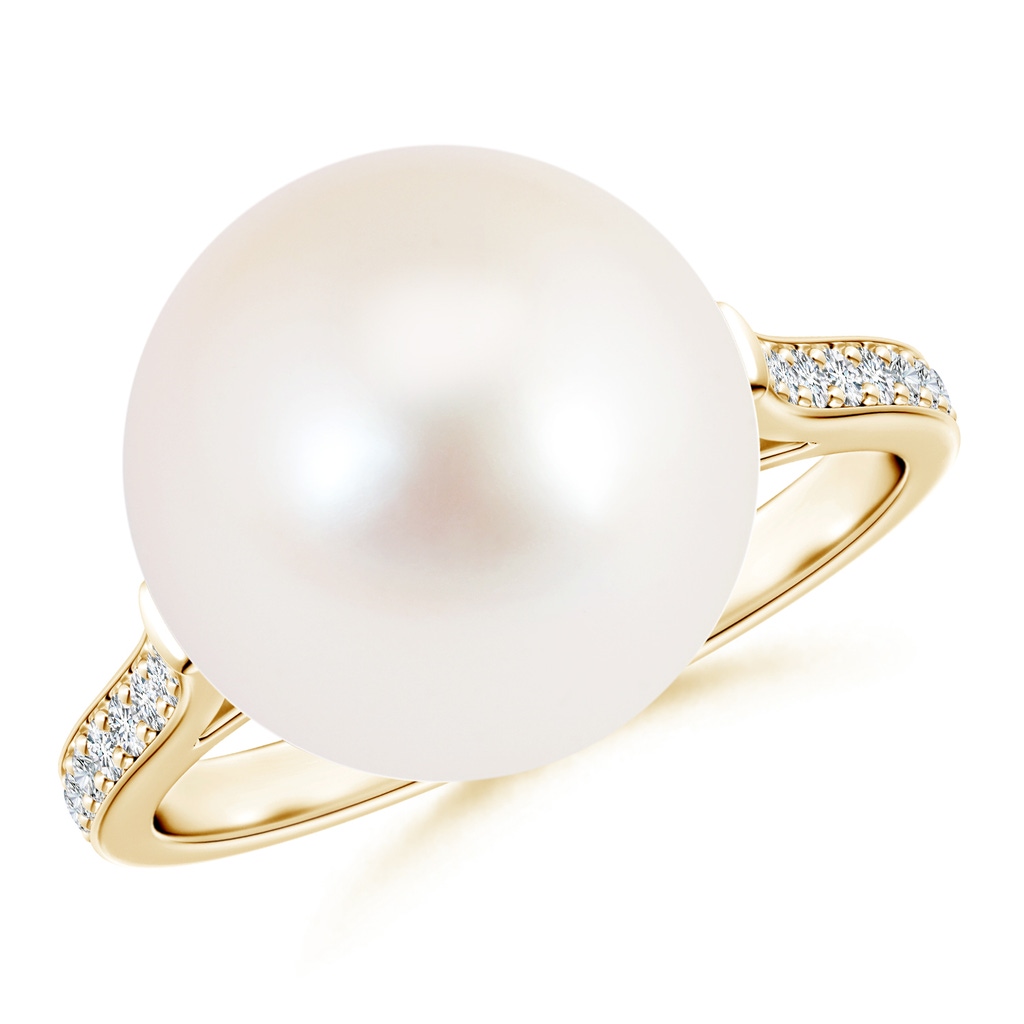 12mm AAA Freshwater Pearl Ring with Pavé Diamonds in Yellow Gold