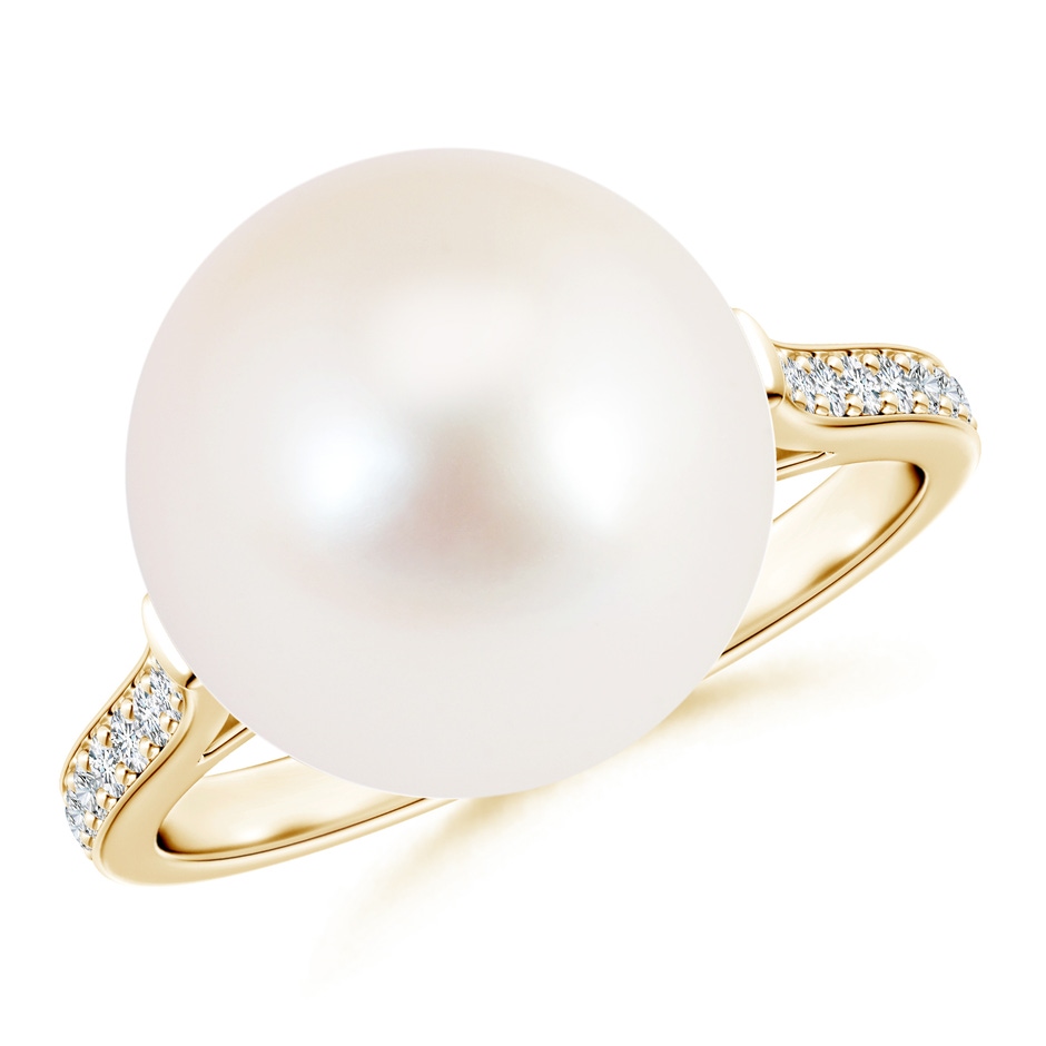 12mm AAA Freshwater Pearl Ring with Pavé Diamonds in Yellow Gold 