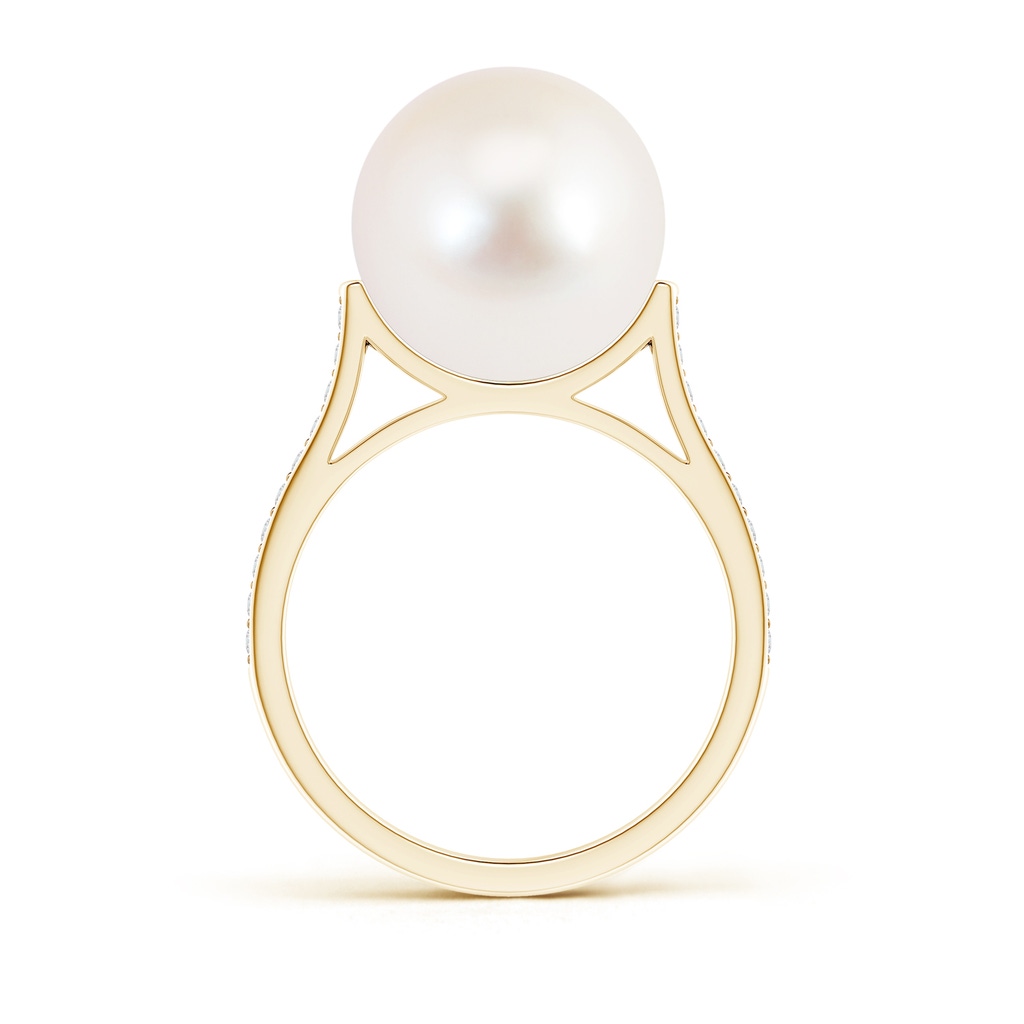 12mm AAA Freshwater Pearl Ring with Pavé Diamonds in Yellow Gold Product Image