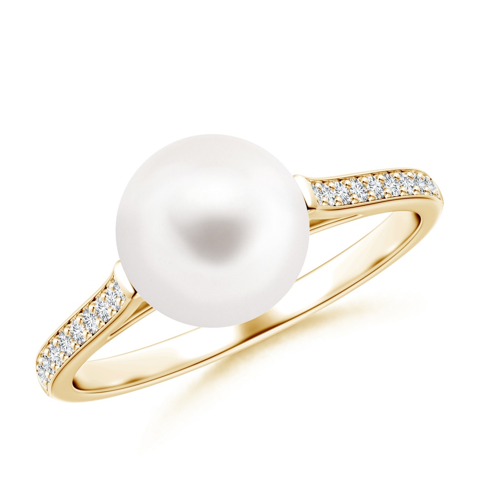 8mm AA Freshwater Pearl Ring with Pavé Diamonds in 9K Yellow Gold 
