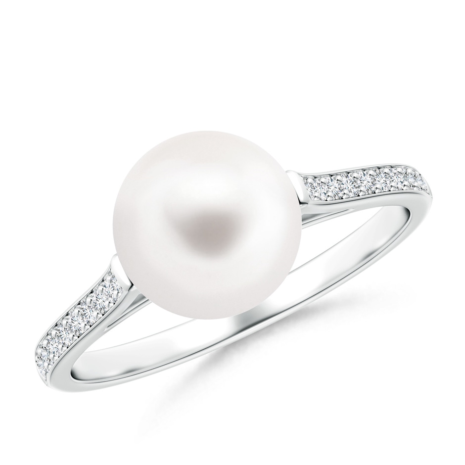 8mm AA Freshwater Pearl Ring with Pavé Diamonds in S999 Silver 