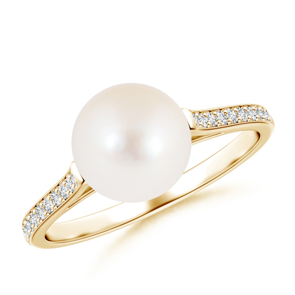 8mm AAA Freshwater Pearl Ring with Pavé Diamonds in 9K Yellow Gold 