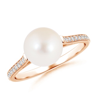 8mm AAA Freshwater Pearl Ring with Pavé Diamonds in Rose Gold