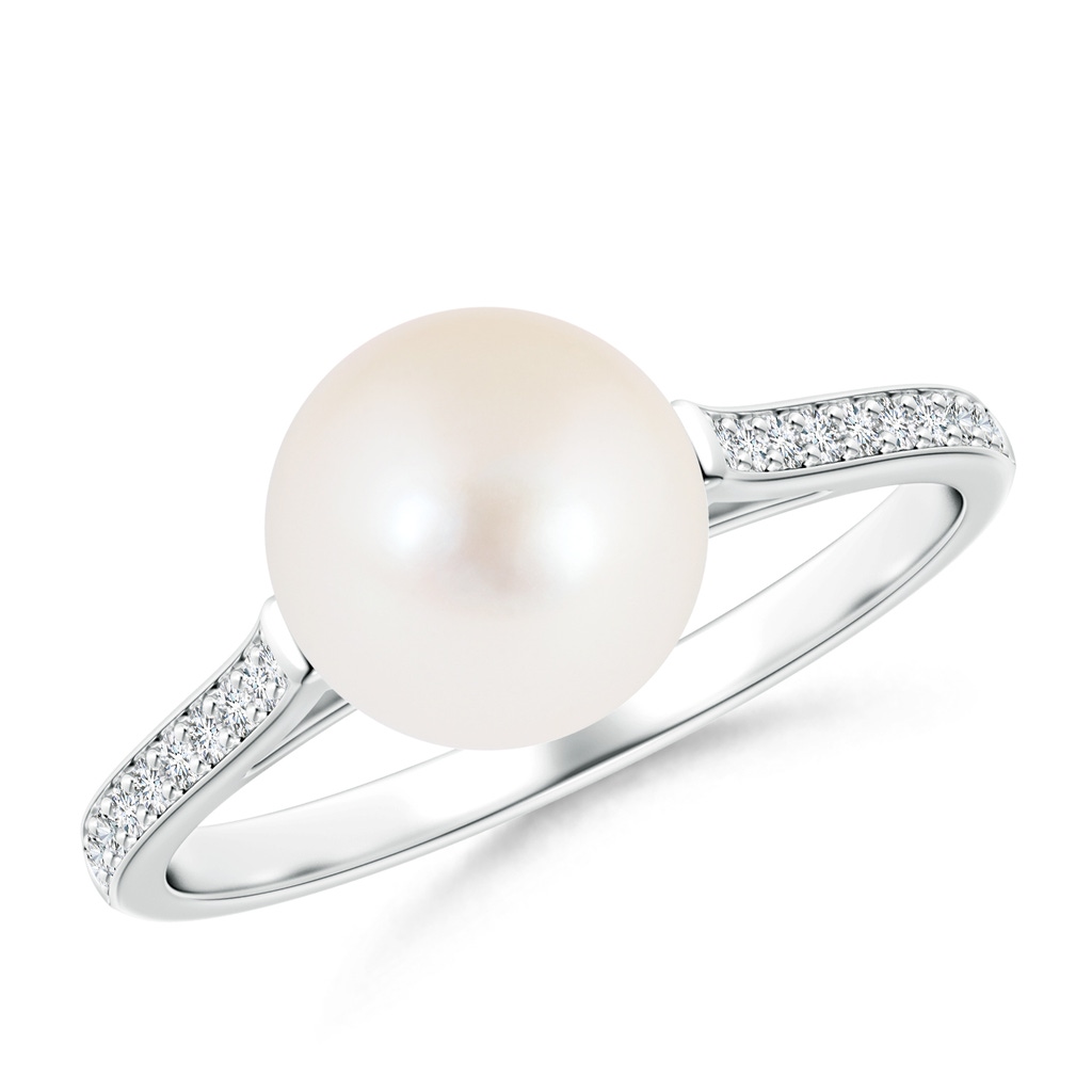 8mm AAA Freshwater Pearl Ring with Pavé Diamonds in White Gold