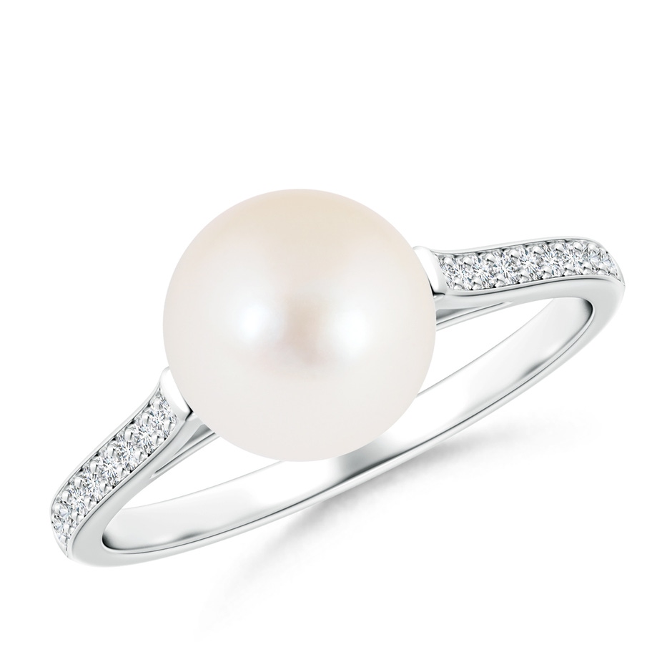 8mm AAA Freshwater Pearl Ring with Pavé Diamonds in White Gold 