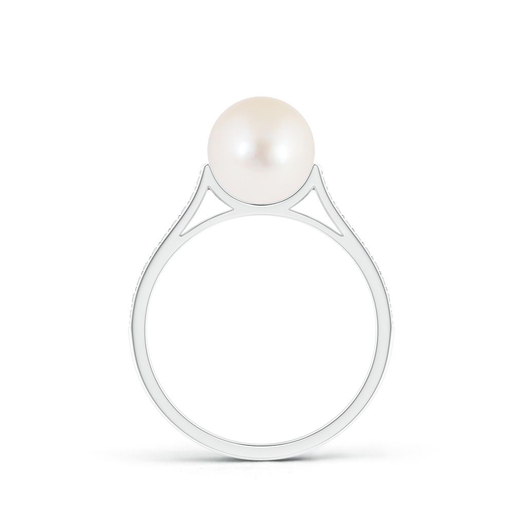 8mm AAA Freshwater Pearl Ring with Pavé Diamonds in White Gold Product Image
