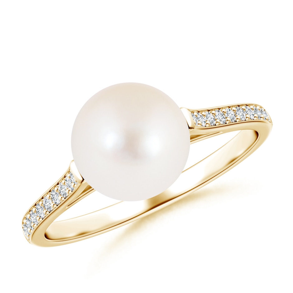 8mm AAA Freshwater Pearl Ring with Pavé Diamonds in Yellow Gold 