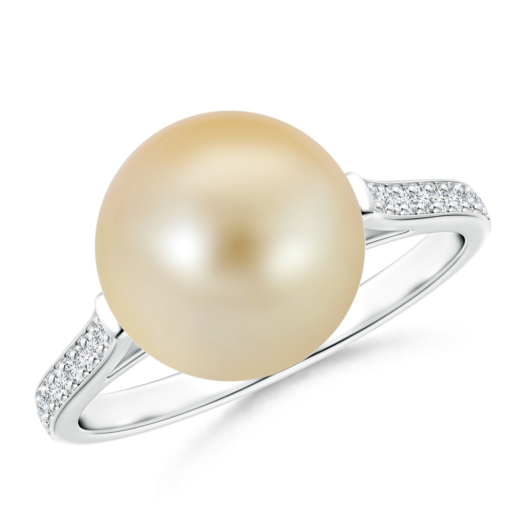10mm AAA Golden South Sea Cultured Pearl Ring with Pavé Diamonds in White Gold