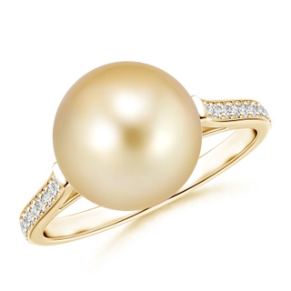 10mm AAAA Golden South Sea Cultured Pearl Ring with Pavé Diamonds in Yellow Gold