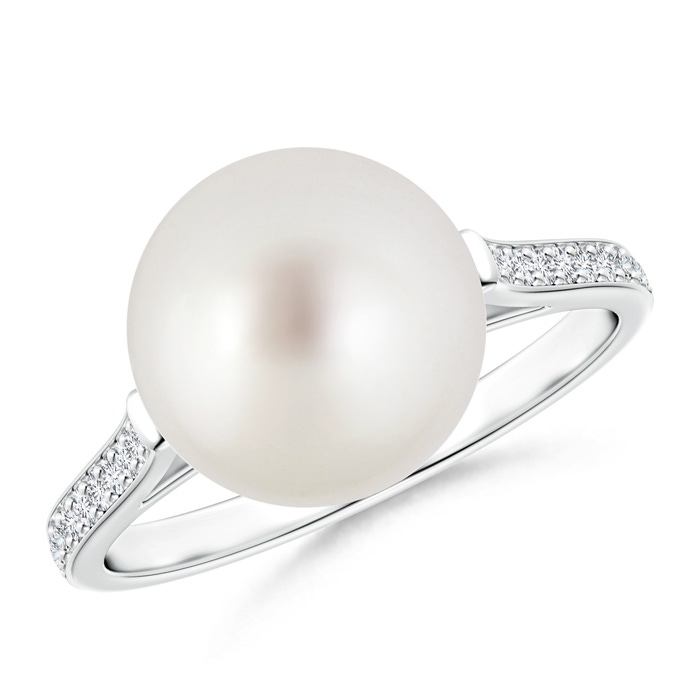 10mm AAA South Sea Cultured Pearl Ring with Pavé Diamonds in White Gold