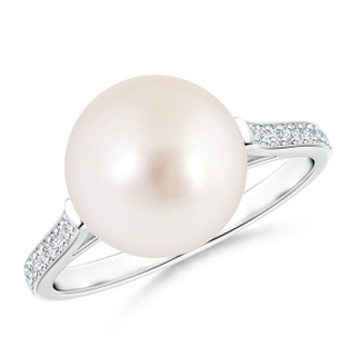 10mm AAAA South Sea Cultured Pearl Ring with Pavé Diamonds in 9K White Gold