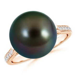 12mm AAAA Tahitian Cultured Pearl Ring with Pavé Diamonds in Rose Gold