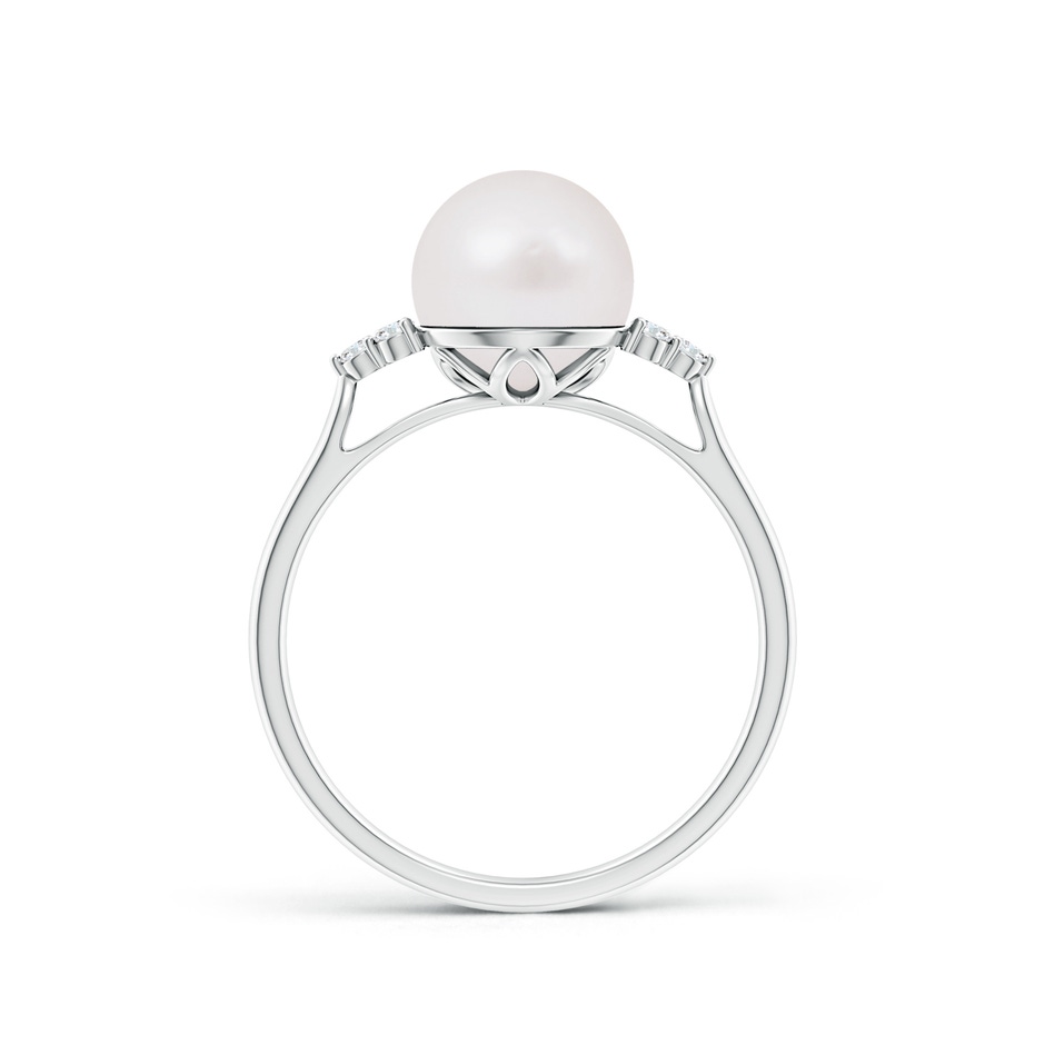 8mm A Japanese Akoya Pearl Ring with Trio Diamonds in S999 Silver side-1