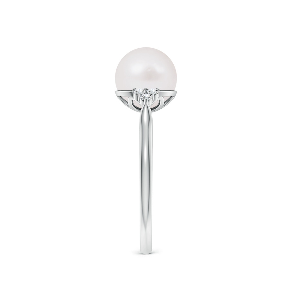 8mm A Japanese Akoya Pearl Ring with Trio Diamonds in S999 Silver side-2