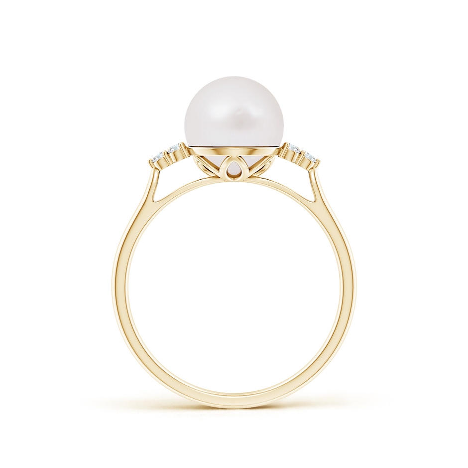 8mm A Japanese Akoya Pearl Ring with Trio Diamonds in Yellow Gold side-1