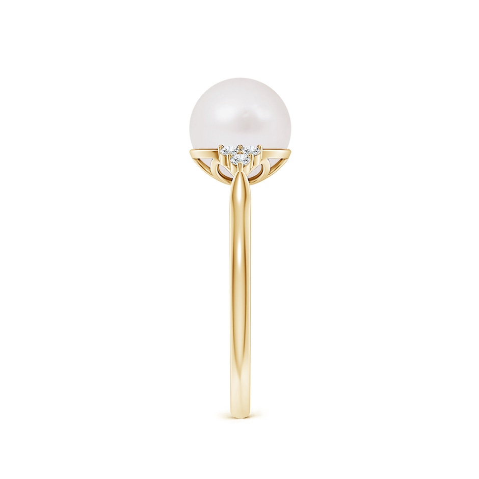 8mm A Japanese Akoya Pearl Ring with Trio Diamonds in Yellow Gold side-2