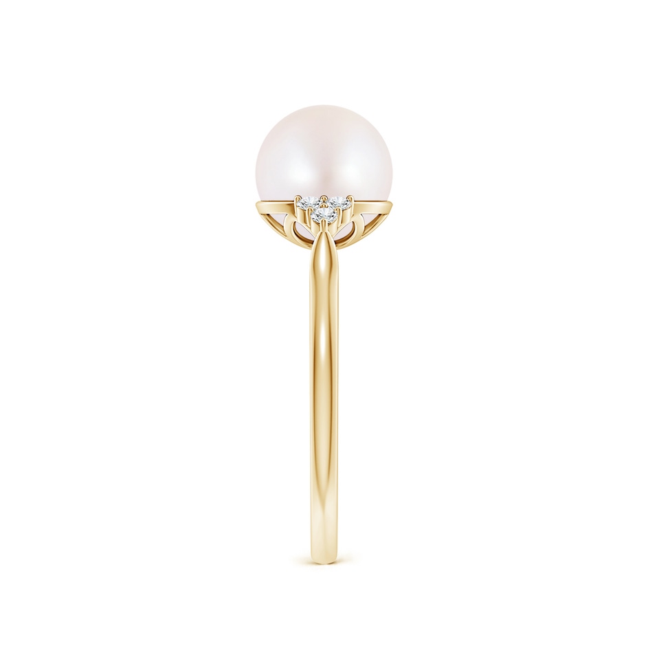 8mm AA Japanese Akoya Pearl Ring with Trio Diamonds in Yellow Gold side-2