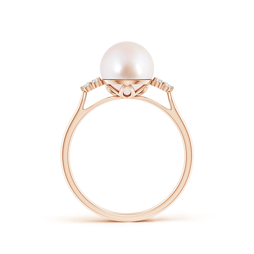 8mm AAA Japanese Akoya Pearl Ring with Trio Diamonds in 9K Rose Gold Product Image