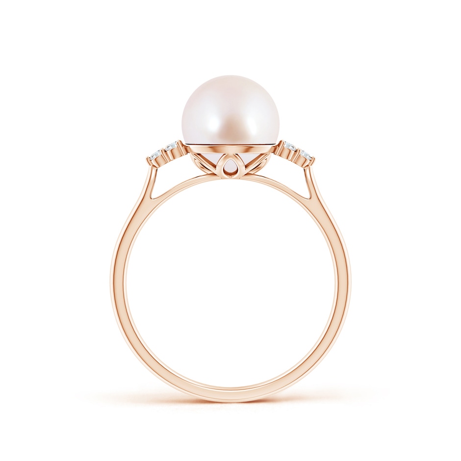 8mm AAA Japanese Akoya Pearl Ring with Trio Diamonds in Rose Gold side-1