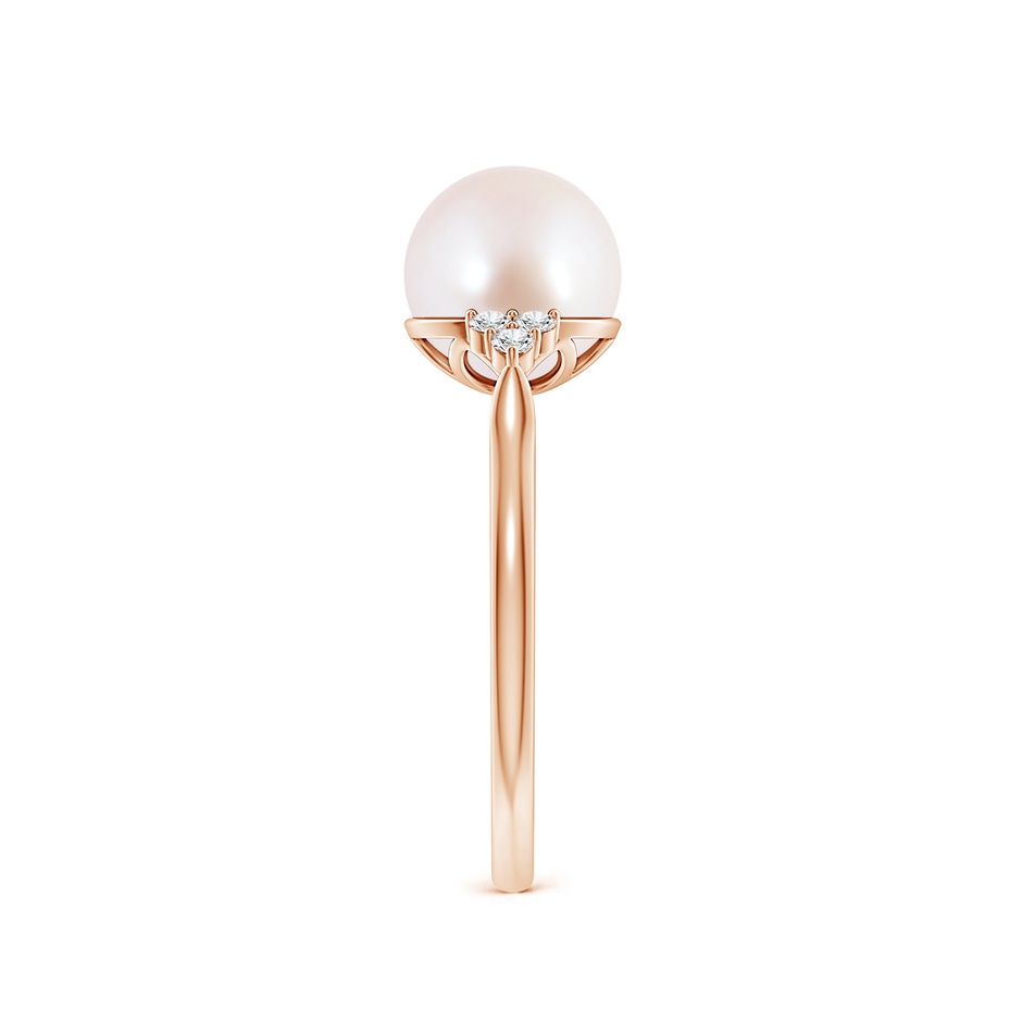 8mm AAA Japanese Akoya Pearl Ring with Trio Diamonds in Rose Gold side-2