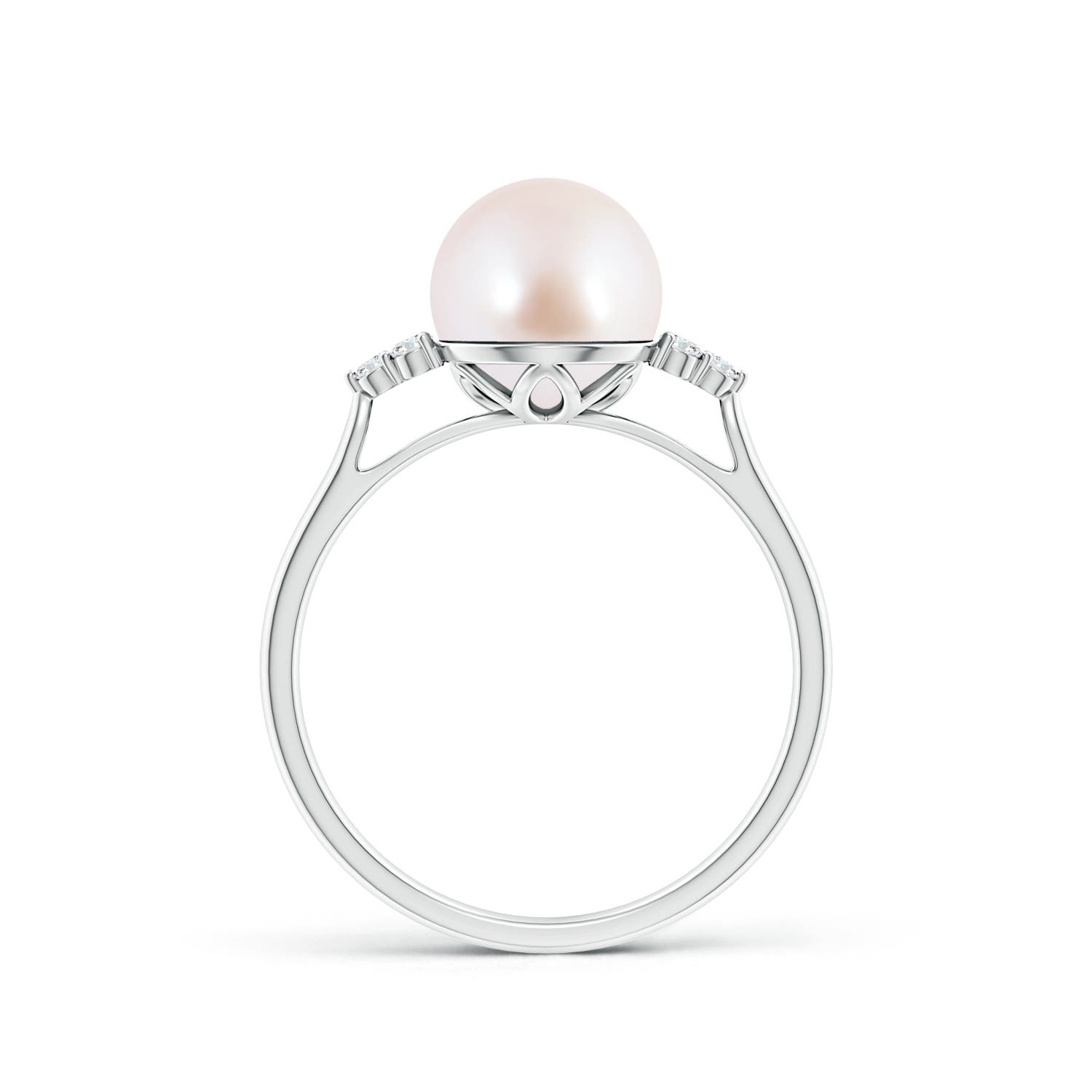 8mm AAA Japanese Akoya Pearl Ring with Trio Diamonds in White Gold