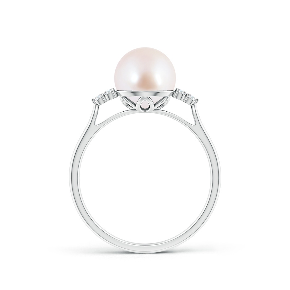 8mm AAA Japanese Akoya Pearl Ring with Trio Diamonds in White Gold side-1