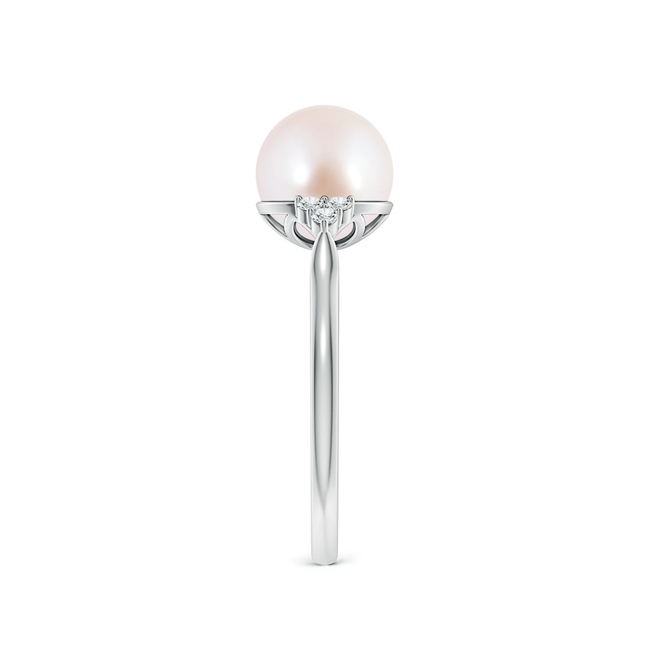 8mm AAA Japanese Akoya Pearl Ring with Trio Diamonds in White Gold side-2