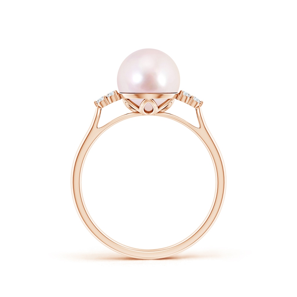 8mm AAAA Japanese Akoya Pearl Ring with Trio Diamonds in Rose Gold Side-1