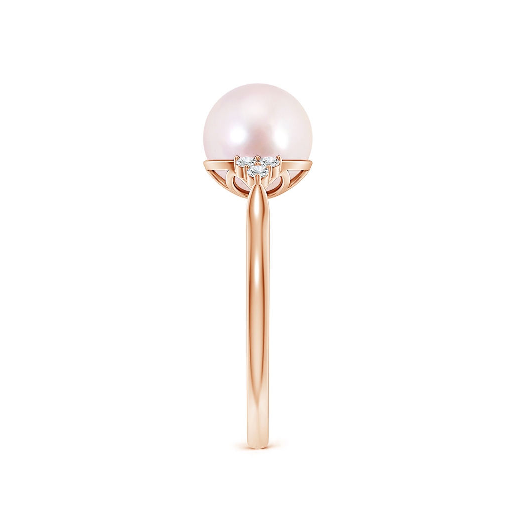 8mm AAAA Japanese Akoya Pearl Ring with Trio Diamonds in Rose Gold Side-2