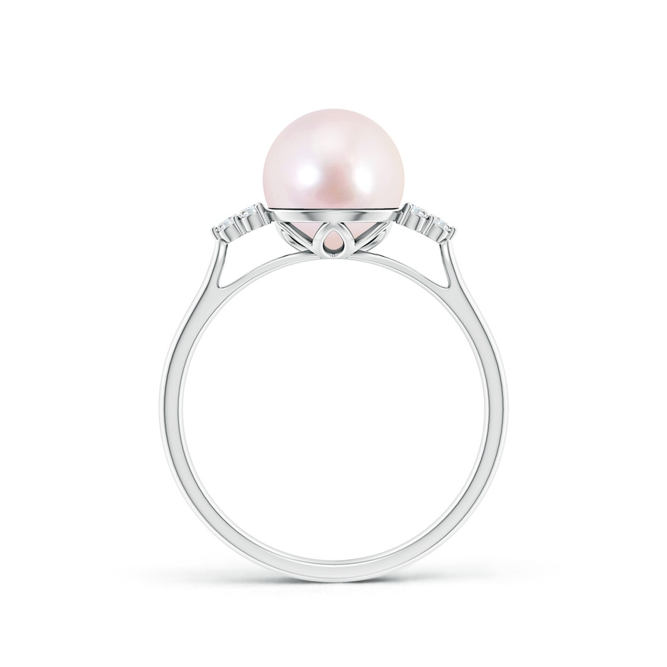 8mm AAAA Japanese Akoya Pearl Ring with Trio Diamonds in S999 Silver side-1