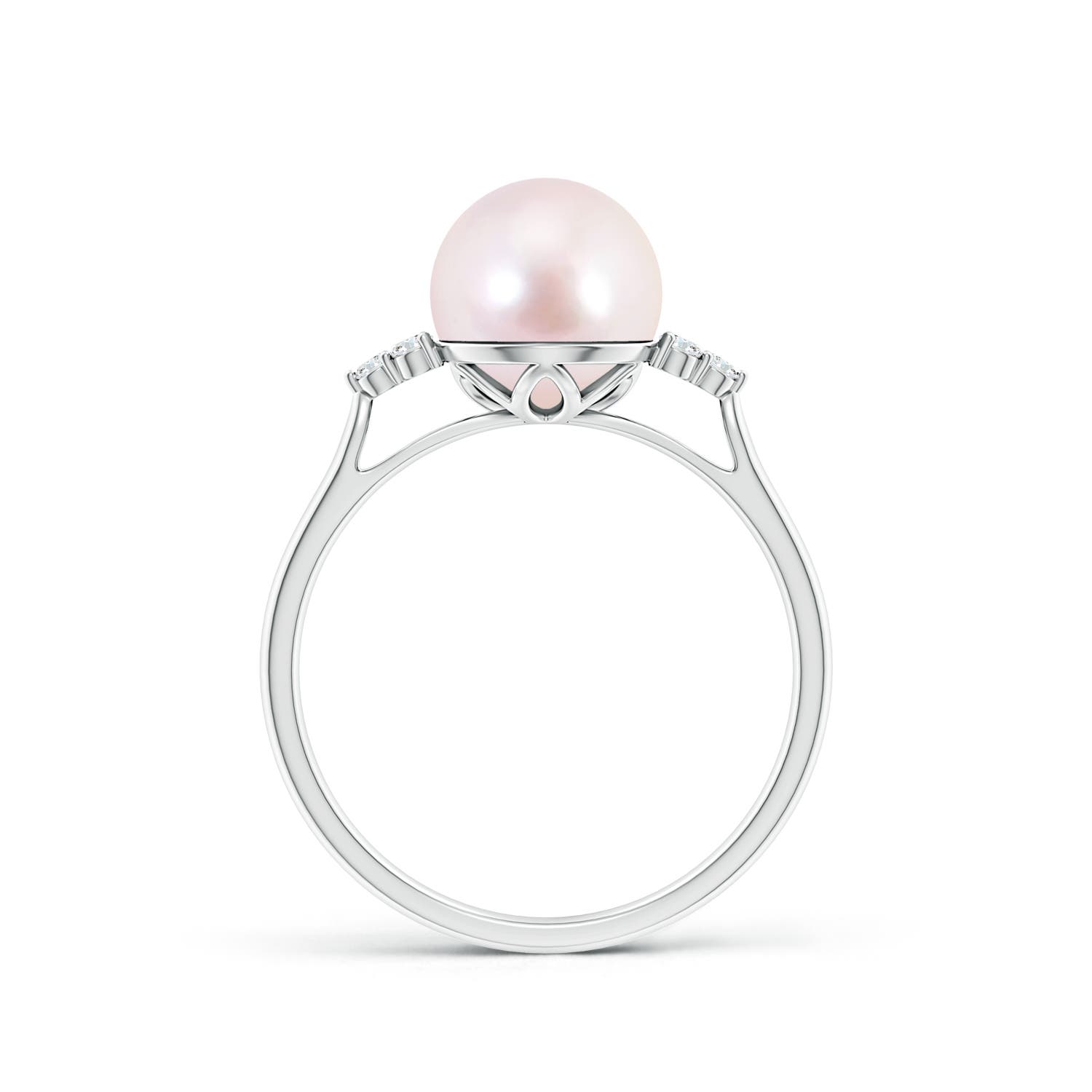 8mm AAAA Japanese Akoya Pearl Ring with Trio Diamonds in White Gold - side 3