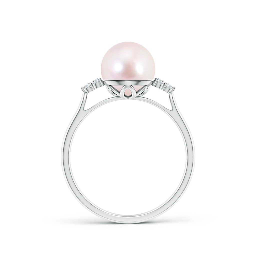 8mm AAAA Japanese Akoya Pearl Ring with Trio Diamonds in White Gold Side-1