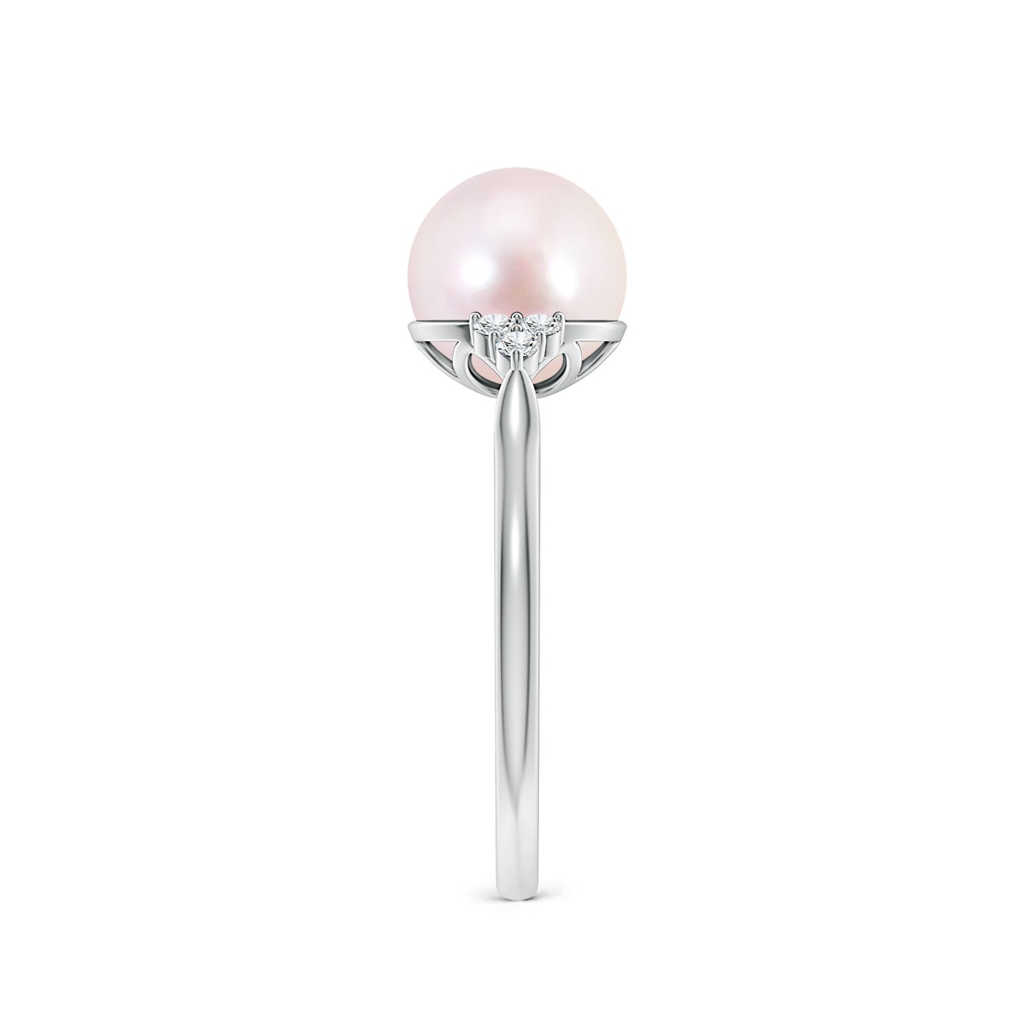8mm AAAA Japanese Akoya Pearl Ring with Trio Diamonds in White Gold - side 6