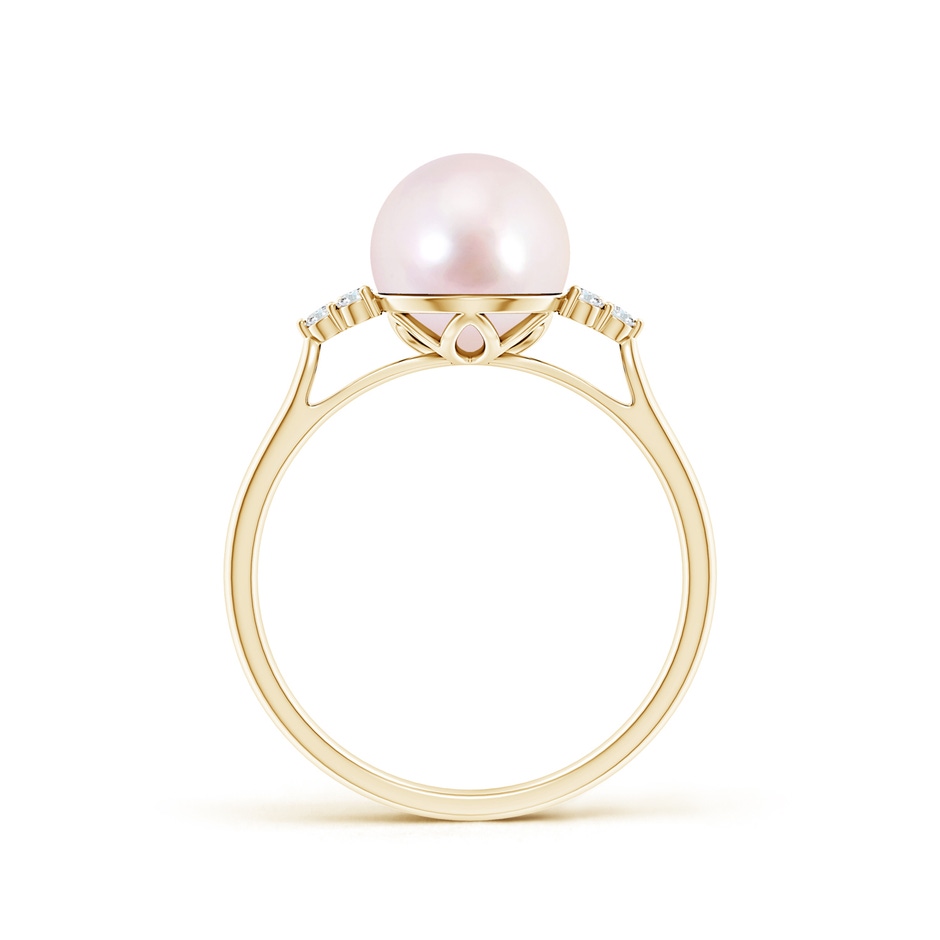 8mm AAAA Japanese Akoya Pearl Ring with Trio Diamonds in Yellow Gold side-1