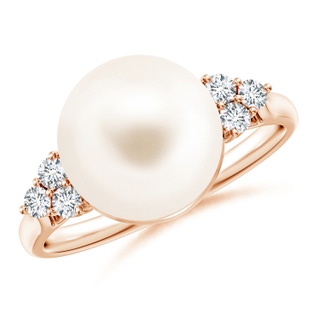 10mm AAA Freshwater Cultured Pearl Ring with Trio Diamonds in 9K Rose Gold