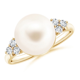 10mm AAA Freshwater Cultured Pearl Ring with Trio Diamonds in 9K Yellow Gold