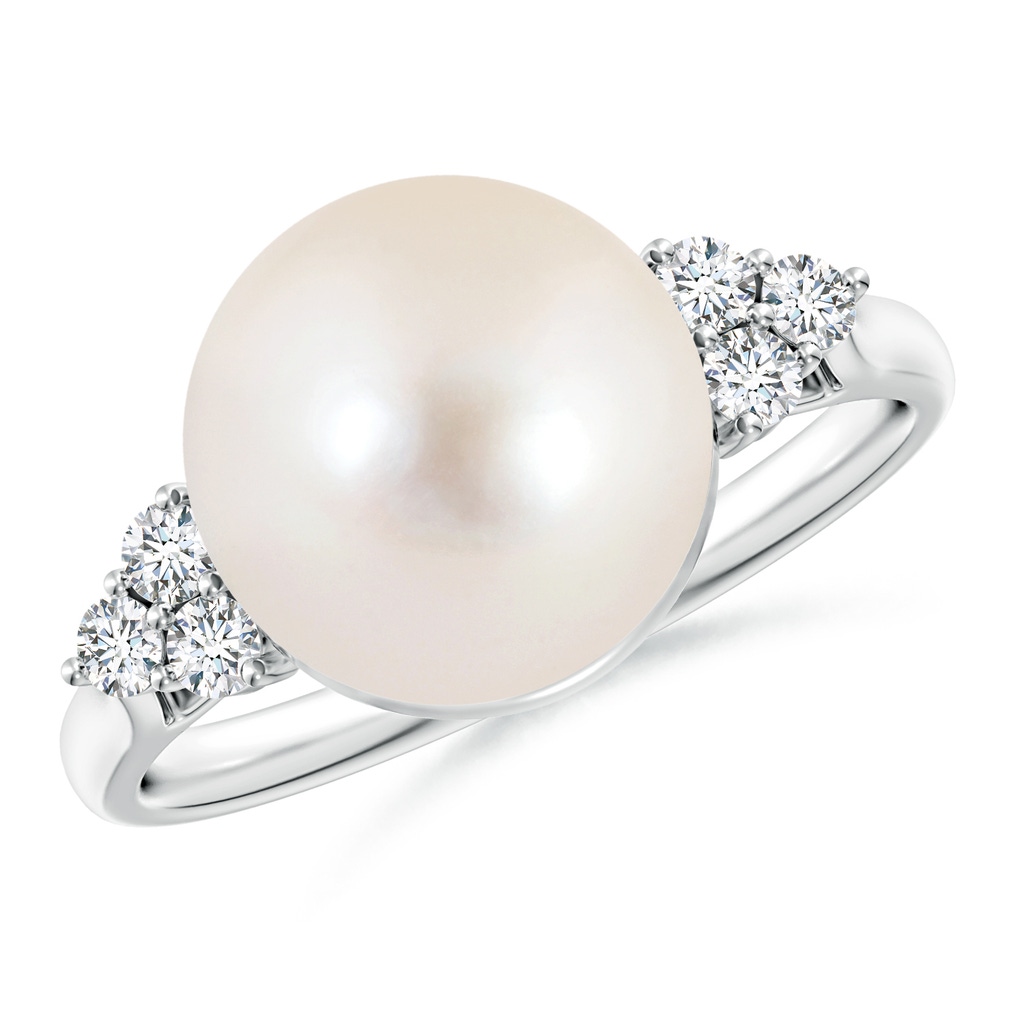 10mm AAAA Freshwater Cultured Pearl Ring with Trio Diamonds in S999 Silver