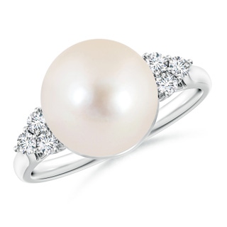 10mm AAAA Freshwater Cultured Pearl Ring with Trio Diamonds in White Gold