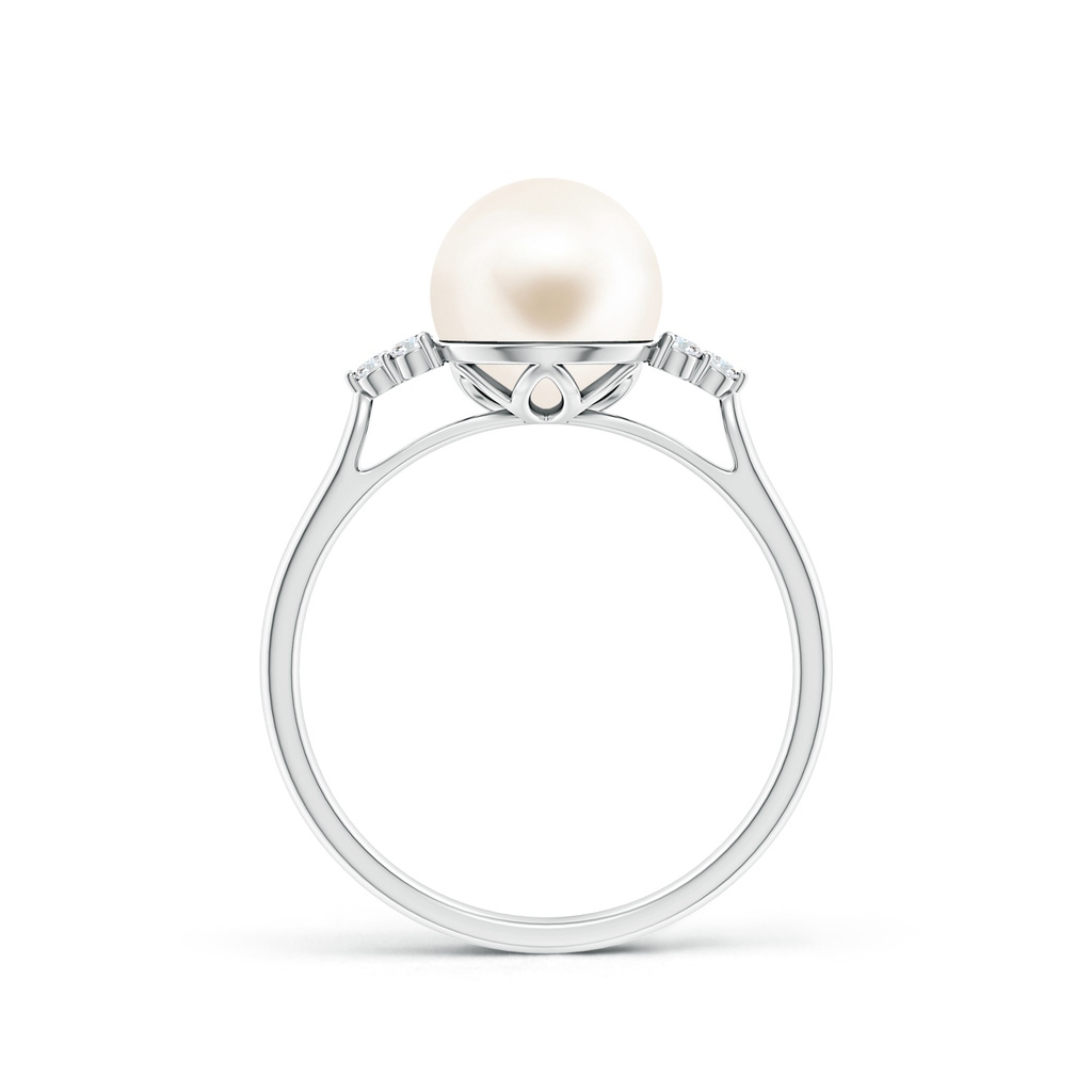8mm AAA Freshwater Cultured Pearl Ring with Trio Diamonds in White Gold Product Image