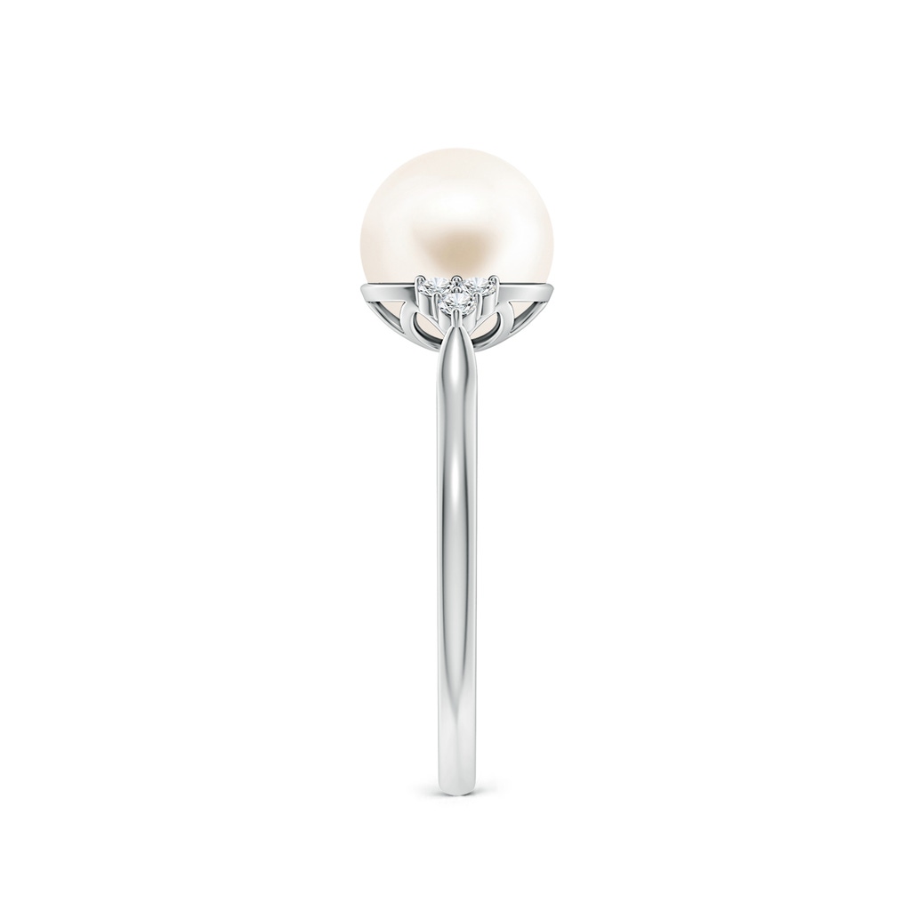 8mm AAA Freshwater Cultured Pearl Ring with Trio Diamonds in White Gold Product Image