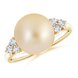 10mm AA Golden South Sea Pearl Ring with Trio Diamonds in Yellow Gold