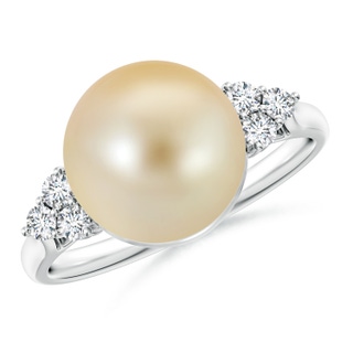 10mm AAA Golden South Sea Pearl Ring with Trio Diamonds in White Gold