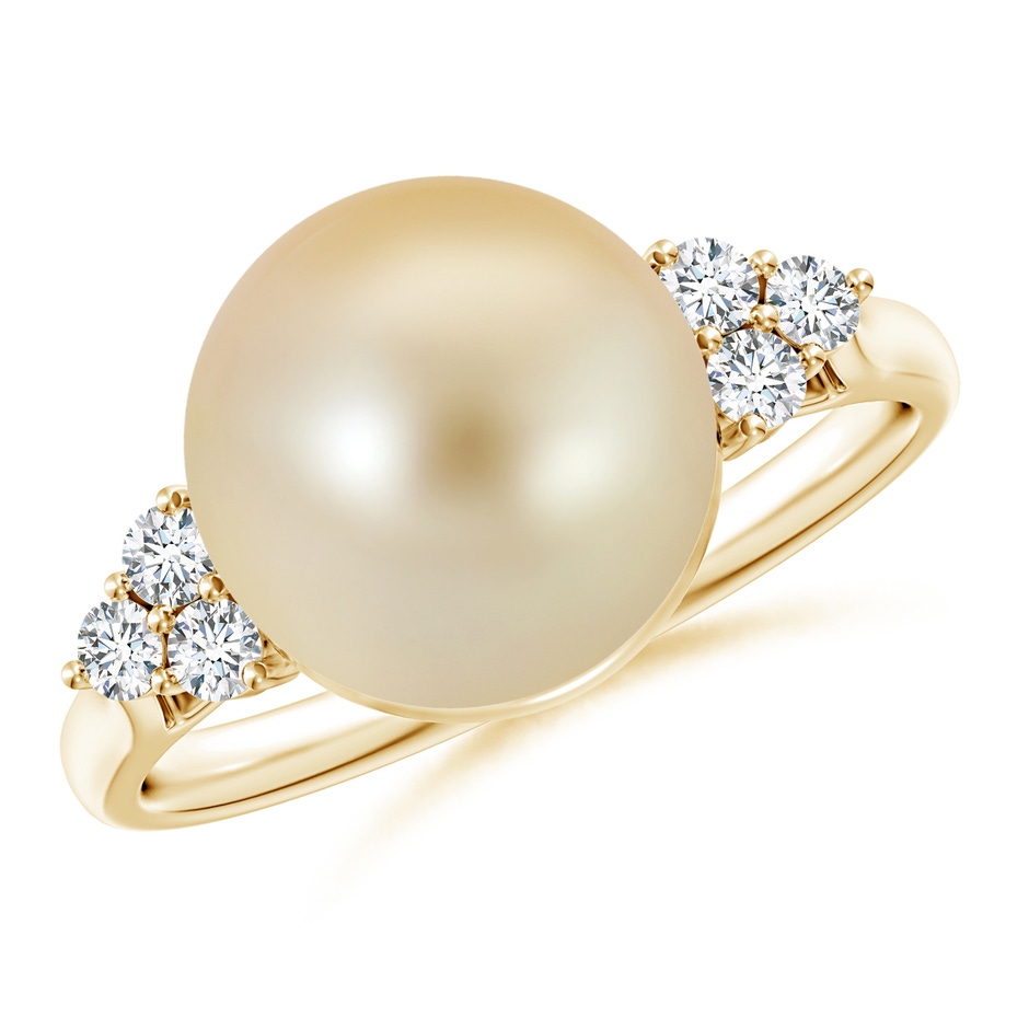 10mm AAA Golden South Sea Pearl Ring with Trio Diamonds in Yellow Gold 