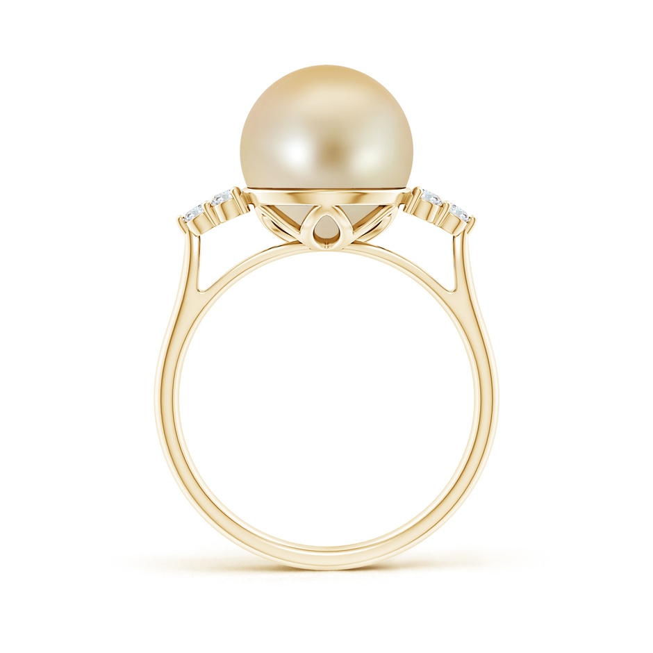 10mm AAA Golden South Sea Pearl Ring with Trio Diamonds in Yellow Gold side-1