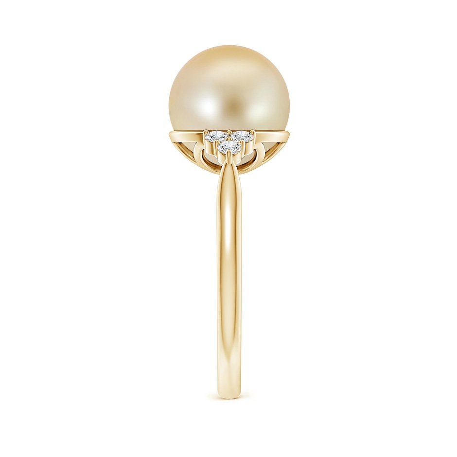 10mm AAA Golden South Sea Pearl Ring with Trio Diamonds in Yellow Gold side-2