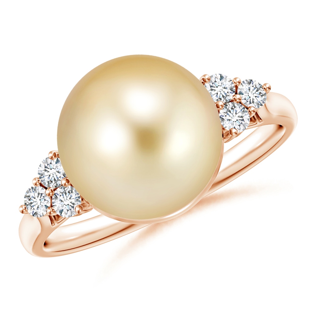 10mm AAAA Golden South Sea Pearl Ring with Trio Diamonds in Rose Gold