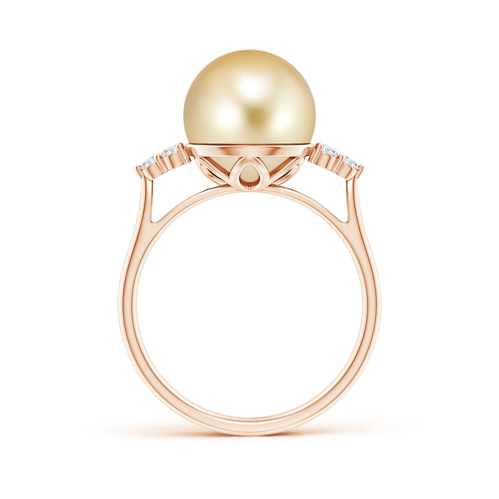 10mm AAAA Golden South Sea Pearl Ring with Trio Diamonds in Rose Gold - side_1