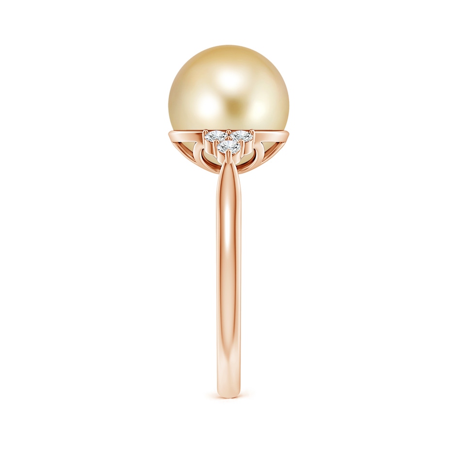 10mm AAAA Golden South Sea Pearl Ring with Trio Diamonds in Rose Gold side-2