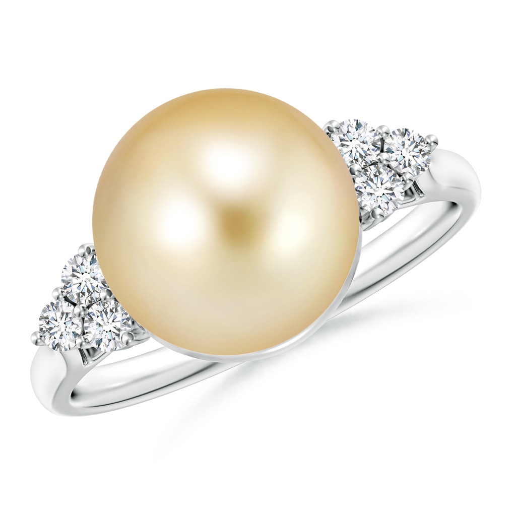 10mm AAAA Golden South Sea Pearl Ring with Trio Diamonds in S999 Silver